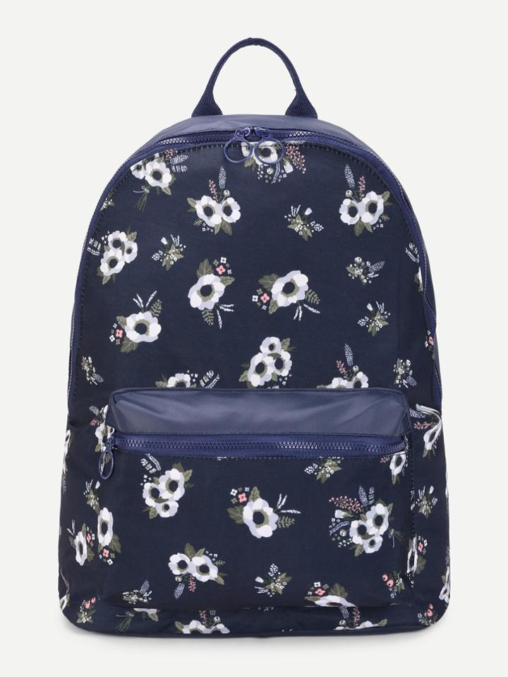 Shein Calico Print Pocket Front Canvas Backpack