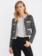 Shein Contrast Trim Chain Detail Tweed Blazer