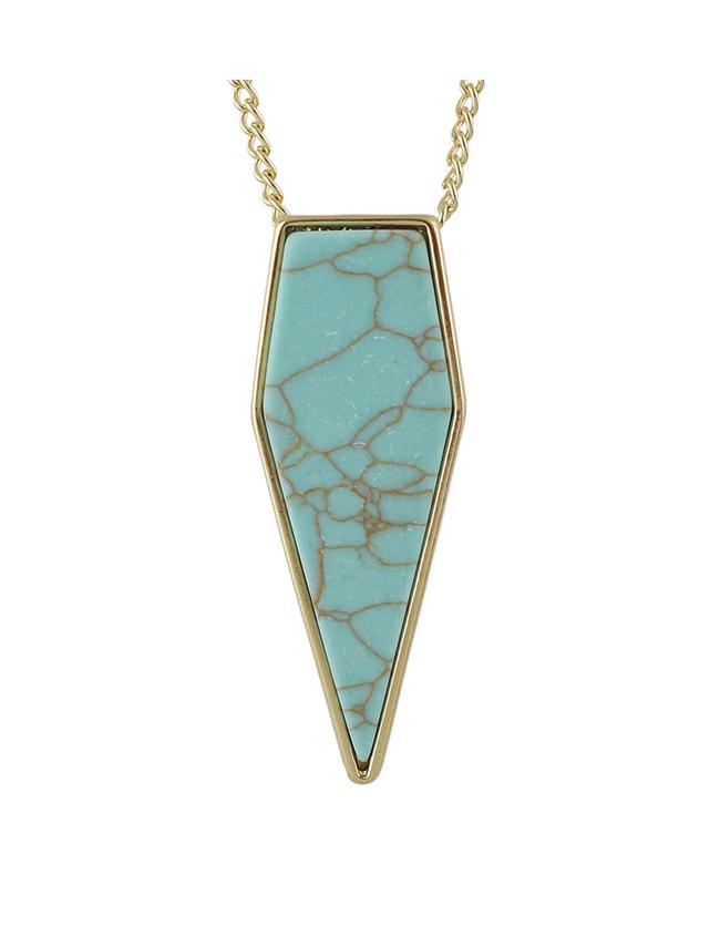 Shein Gold Plated Long Turquoise Necklace