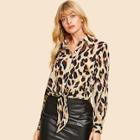 Shein 80s Leopard Print Buttoned Knot Shirt