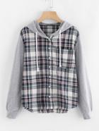 Shein Check Blouse With Jersey Hood And Sleeve