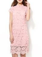 Shein Pink Collar Sheath Lace Dress