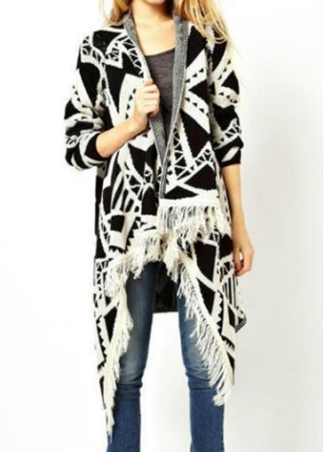 Rosewe Asymmetric Hem Abstract Print Long Sleeve Cardigan