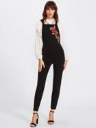 Shein Cross Back Embroidered Applique Tailored Jumpsuit