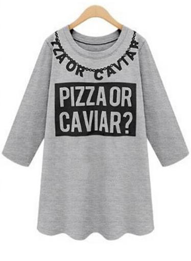 Shein Grey Round Neck Letters Print Loose T-shirt