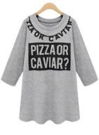 Shein Grey Round Neck Letters Print Loose T-shirt