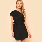 Shein Foldover One Shoulder Belted Dress
