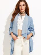 Shein Blue Drape Collar Roll Sleeve Asymmetric Denim Jacket