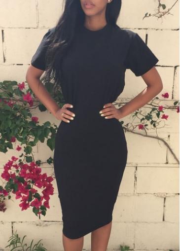 Rosewe Black Round Neck Knee Length Dress