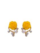 Shein Lemon Rose Shaped Artificial Pearl And Diamond Stud Earrings