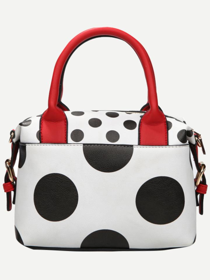 Shein White Polka Dot Print Bag With Contrast Handle