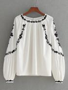 Shein Lantern Sleeve Embroidered Top