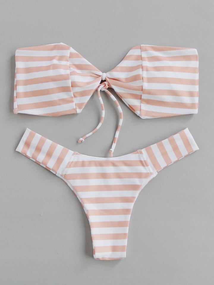Shein Block Striped Bandeau Bikini Set