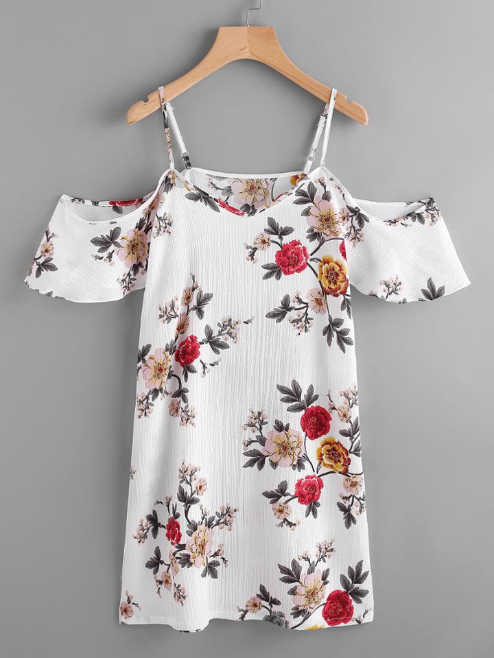 Shein Random Florals Cold Shoulder Dress