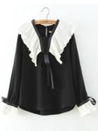 Shein Black Bell Sleeve Ruched Loose Blouse