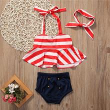 Shein Girls Baby Girl Ruffle Hem Striped Tankini Set