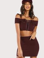 Shein Lace Up Ribbed Top And Skirt Co-ord