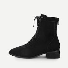 Shein Lace Up Zipper Back Chunky Boots