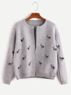 Shein Grey Drop Shoulder Zebras Embroidered Sweater Coat