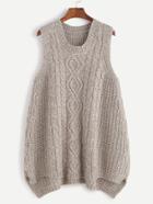 Shein Khaki Slit Side High Low Cable Knit Sweater Vest