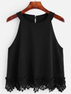 Shein Black Crochet Trim Chiffon Halter Top