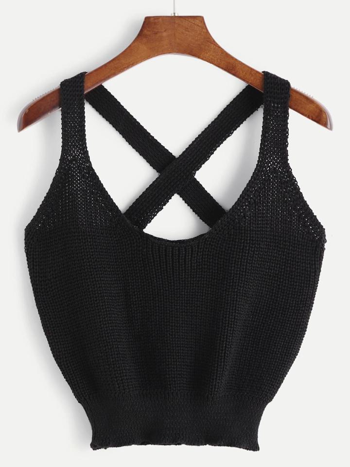 Shein Black Crisscross Back Knit Tank Top