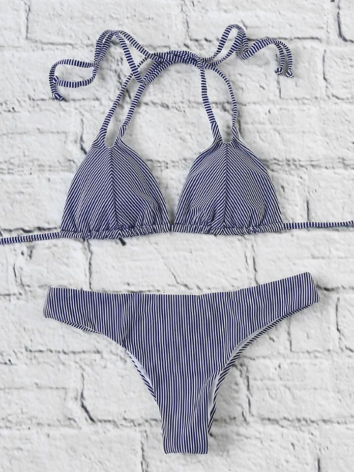 Shein Pinstriped Triangle Bikini Set