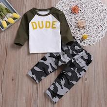 Shein Toddler Boys Letter Print Tee & Camo Print Pants