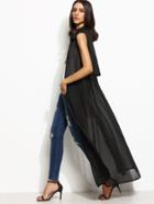 Shein Black Sleeveless Layered Self Tie Chiffon Top