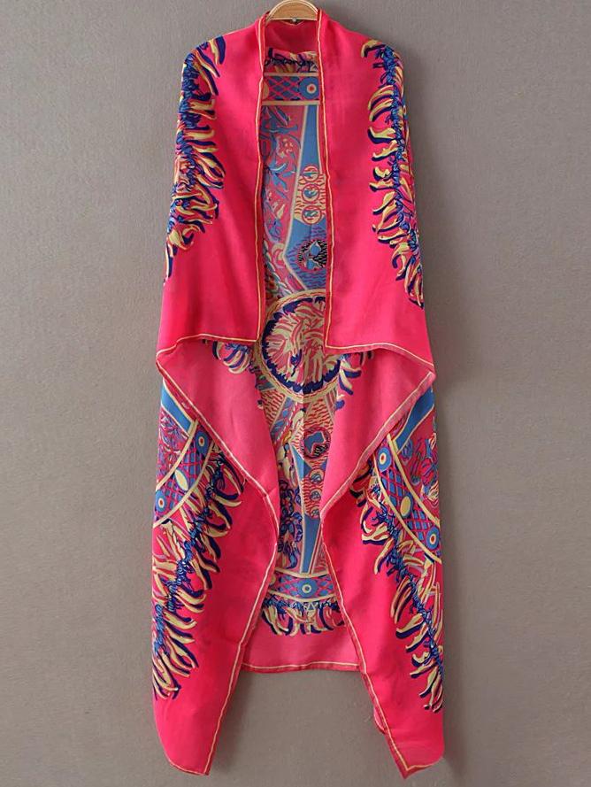 Shein Rose Red Printed Asymmetric Scarf