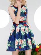 Shein Navy Floral Elastic-waist A-line Dress