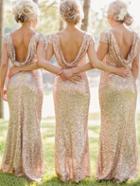 Shein Backless Sequined Maxi Champagne Dress