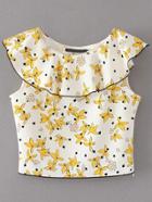 Shein Floral Print Frill Trim Top