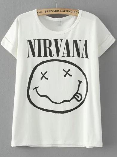 Shein White Short Sleeve Nirvana Face Print T-shirt