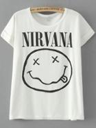 Shein White Short Sleeve Nirvana Face Print T-shirt