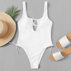 Shein Solid Low Back Self Tie Side Swimsuit