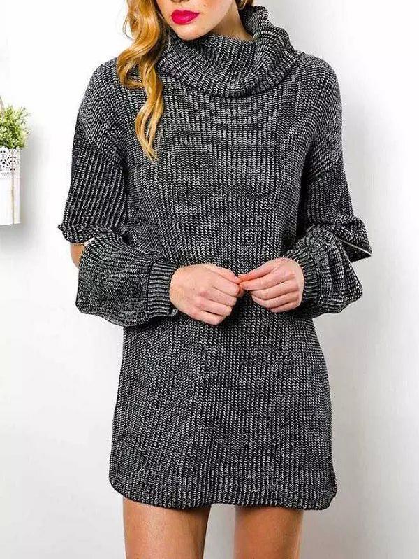 Shein Black High Neck Zipper Loose Sweater