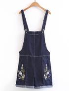 Shein Rolled Hem Embroidery Denim Overall Romper