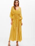 Shein Plunge Neck Gathered Waist Embroidered Kimono Dress With Cami