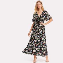 Shein Flower Print Lace Insert Kimono Dress