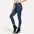 Shein Solid Button Detail Pocket Front Jeans