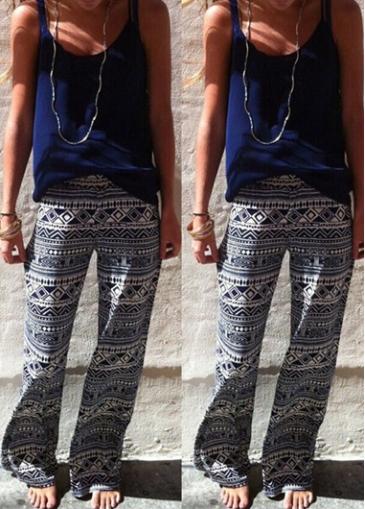 Rosewe Elastic Waist Ethnic Print Loose Pants
