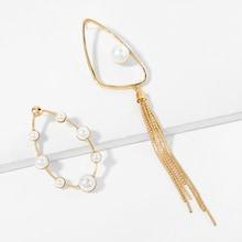 Shein Faux Pearl Circle Mismatched Drop Earrings
