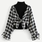 Shein 2 In 1 Knot Front Plaid Blouse