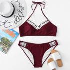 Shein Plus Contrast Lace High Neck Bikini Set