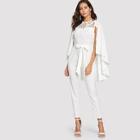 Shein Exaggerate Bell Sleeve Self Belted Jumpsuit