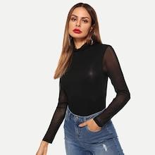 Shein Contrast Mesh High Neck Tee