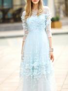 Shein Blue Contrast Crochet Gauze Maxi Dress