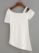Shein White Cutout Neck Asymmetric T-shirt