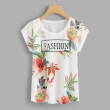 Shein Letter And Floral Print Tee